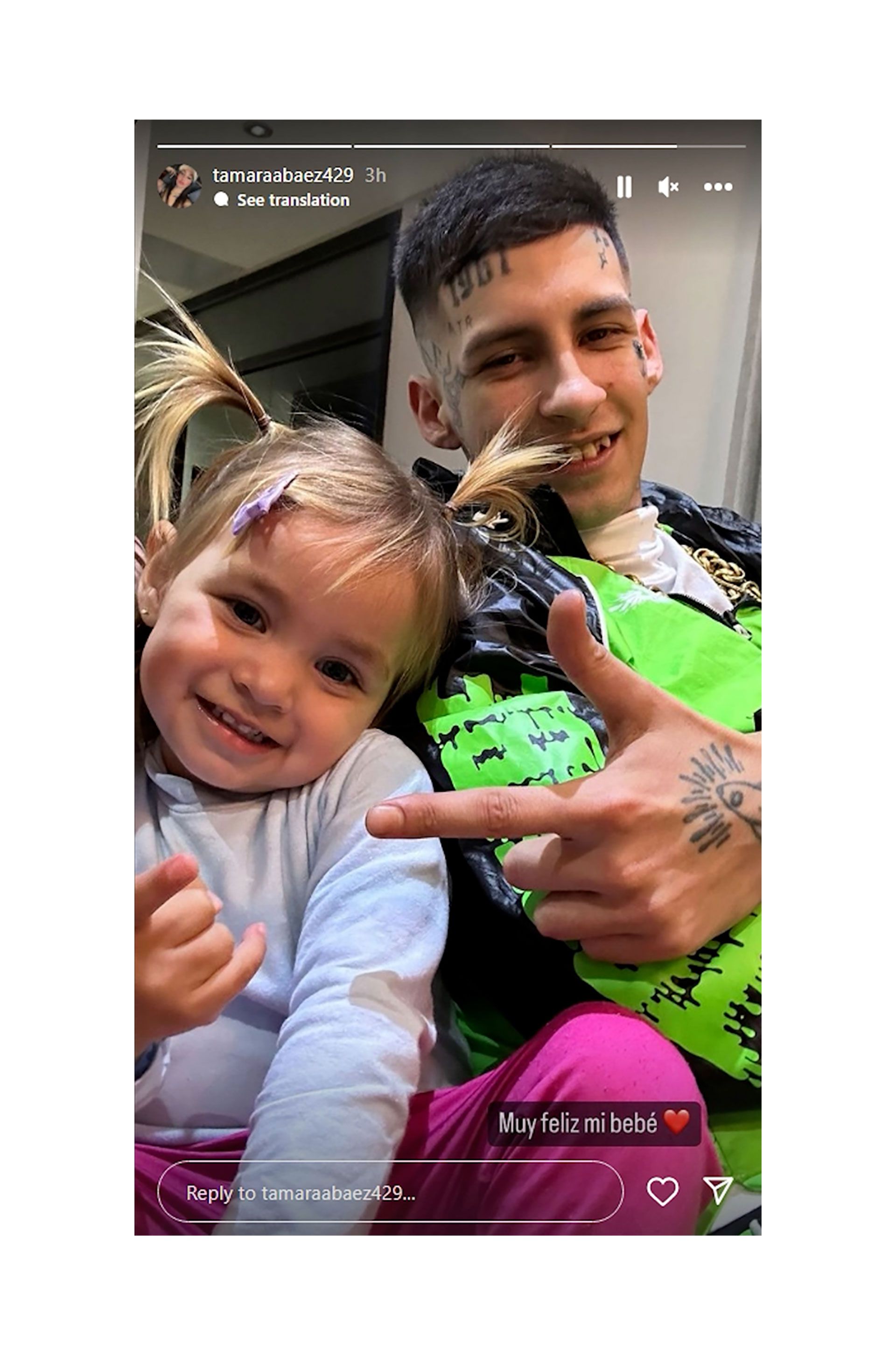 La foto de L-Gante junto a su hija que publicó Tamara Báez (Instagram)