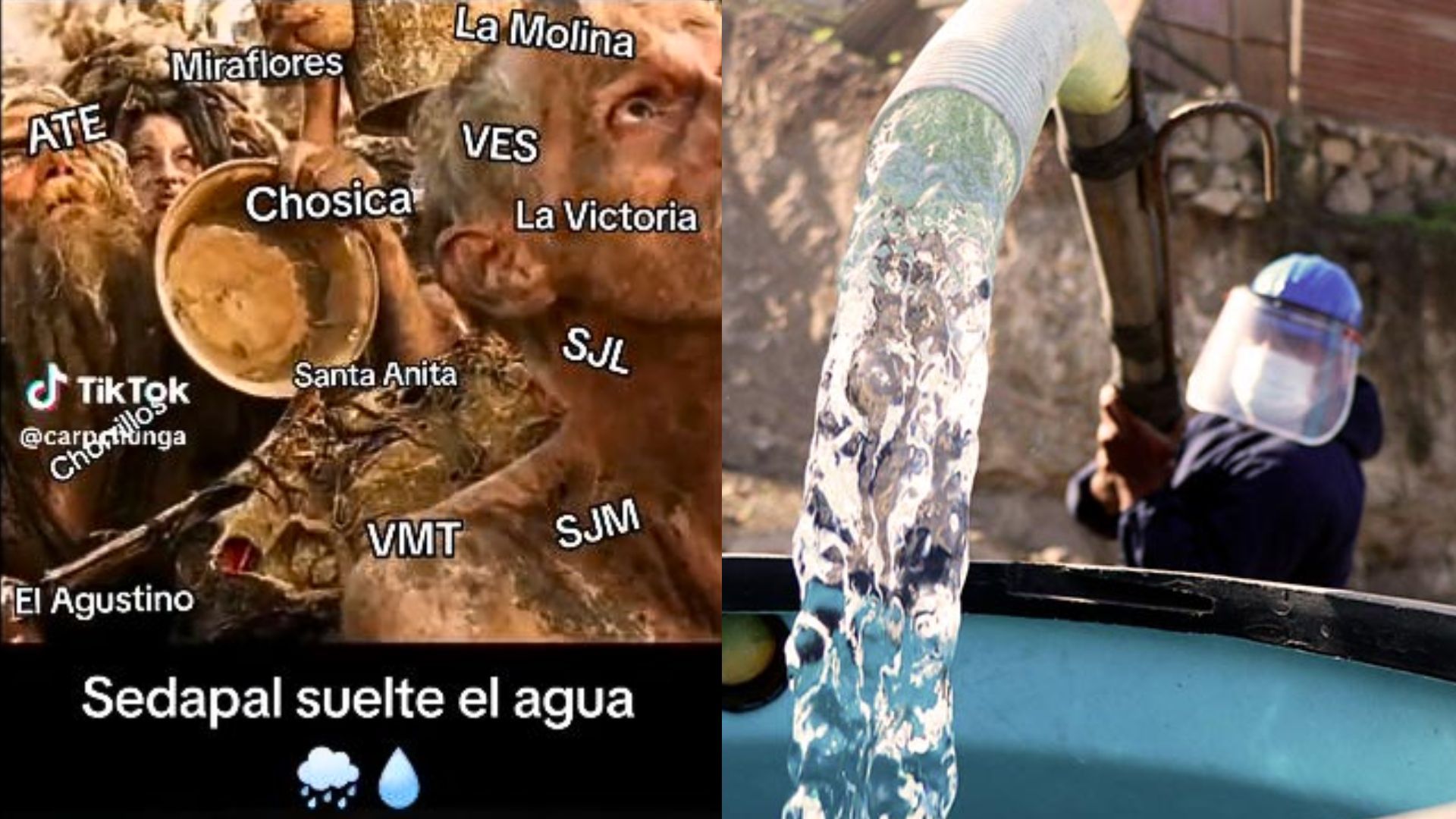 Memes por el corte de agua masivo en Lima, programado por Sedapal desde este 6 hasta el 9 de octubre | Crédito: Composición Infobae Perú / TikTok / Twitter.