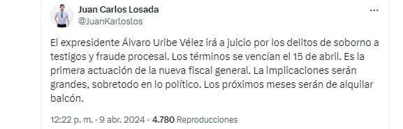 El representante opinó acerca de la decisión de la Fiscalía - crédito captura de pantalla