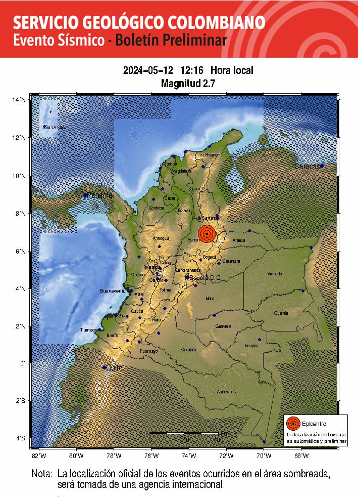 Reporte sobre el movimiento de tierra presentado sobre el mediodía - crédito SGC