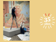Mural con artista incluida, en la Casa de la Cultura
