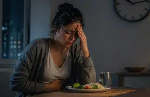 Cenar tarde bajo estrés: la combinación que dispara hasta 150 % el riesgo de malestar intestinal, según estudio