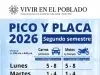 Pico y placa: así quedó la rotación para el segundo semestre de 2026