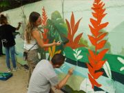 Pintan mural a favor del cuidado de la quebrada La Volcana, en Las Vegas