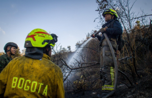 Extinción de incendios en Tolima es apoyada por Bomberos de Bogotá